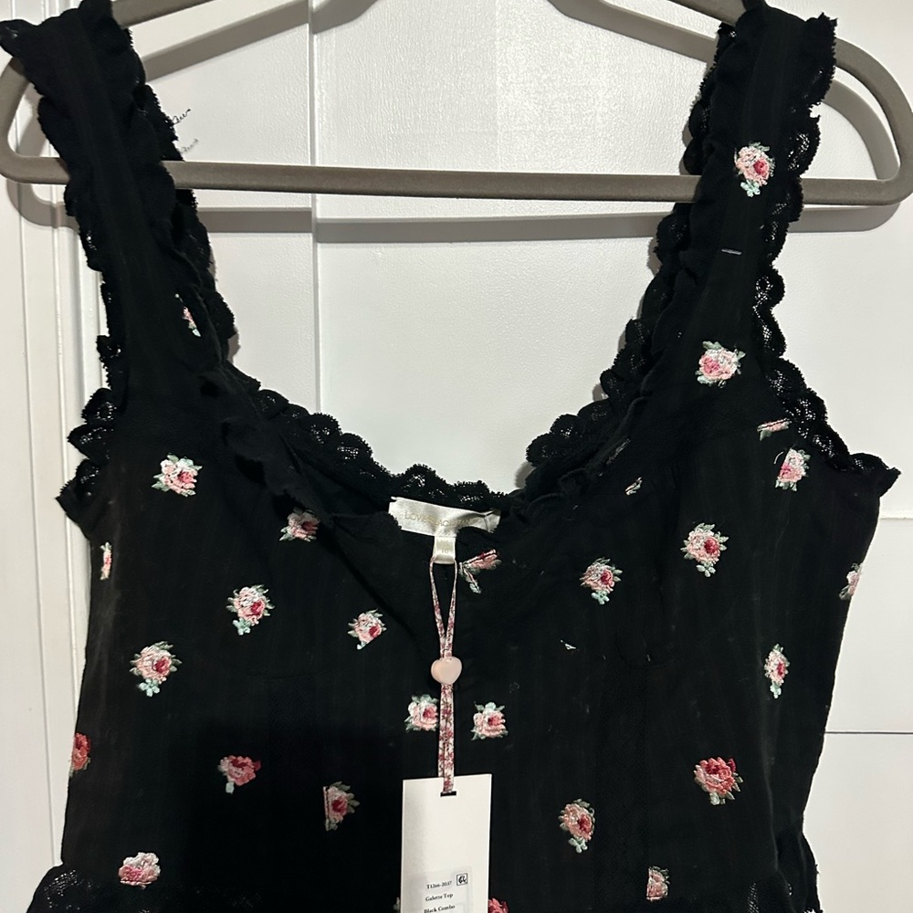 LoveShackFancy Black Floral Camisole